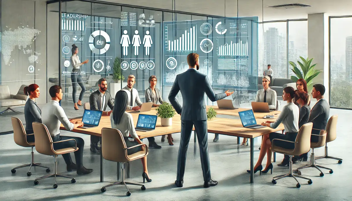 a man standing in front of a group of people in a conference room